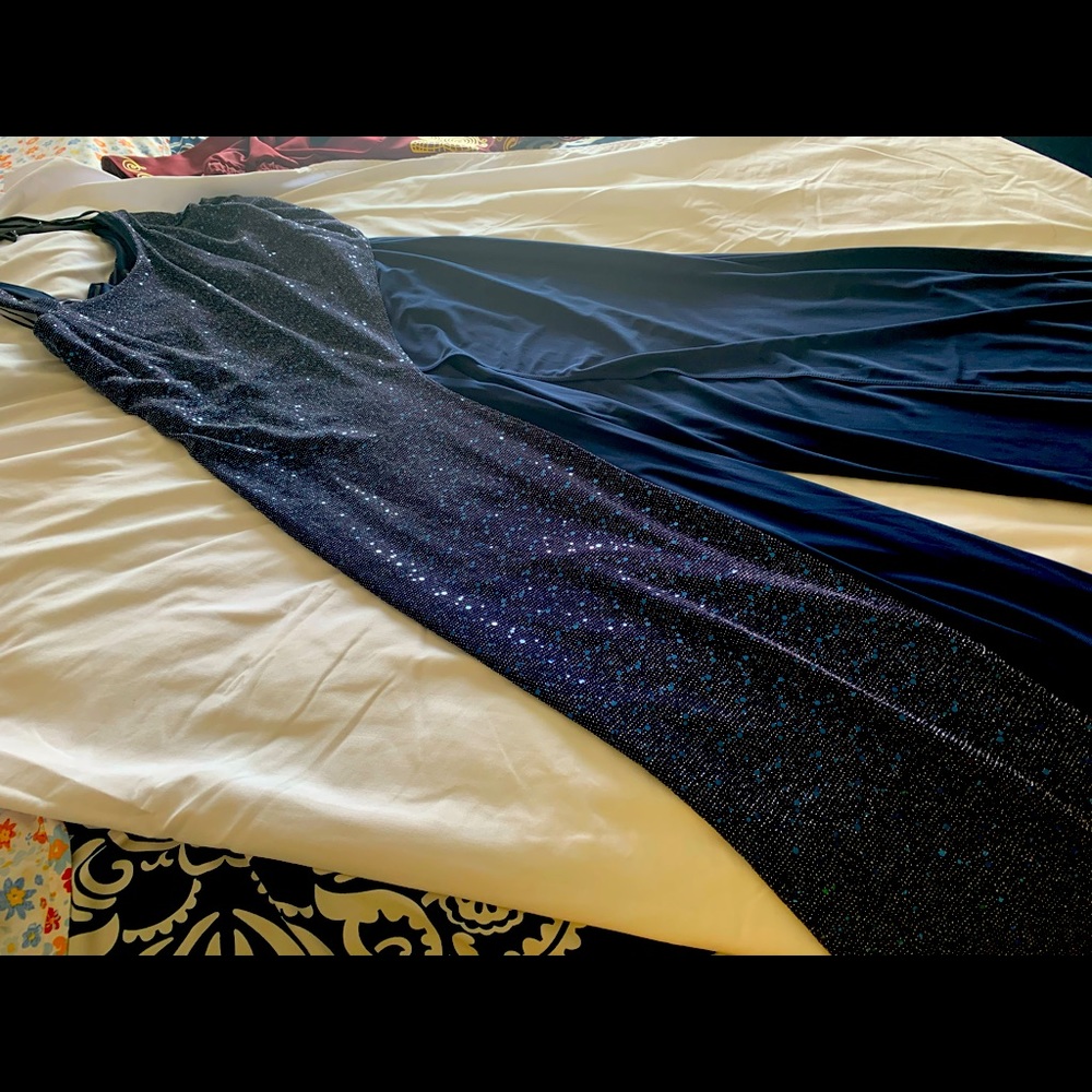 Blue one shoulder jumpsuit